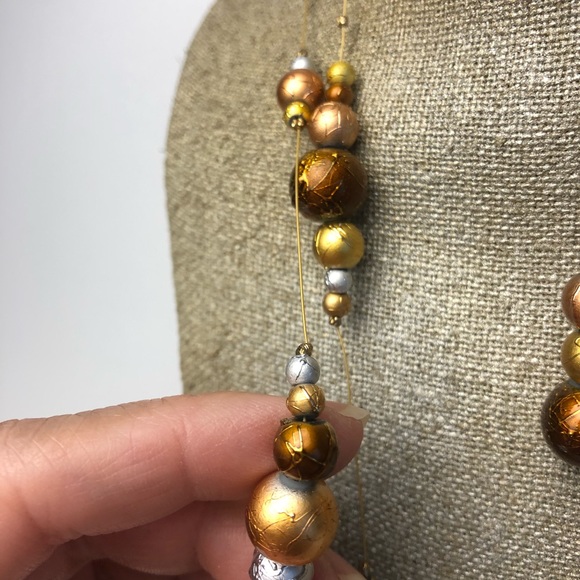Gold Toned Bead Necklace and Earring Set - Picture 9 of 11